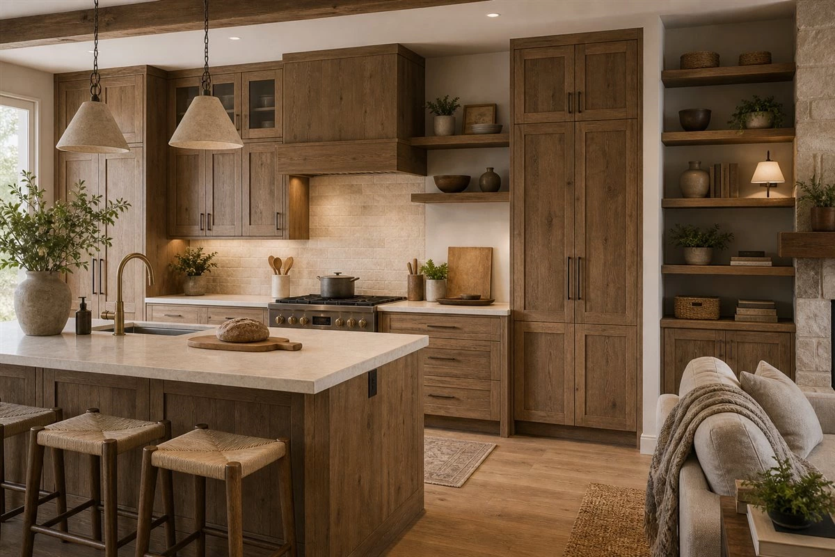 rustic interior cabinet design with warm wood grain custom cabinets