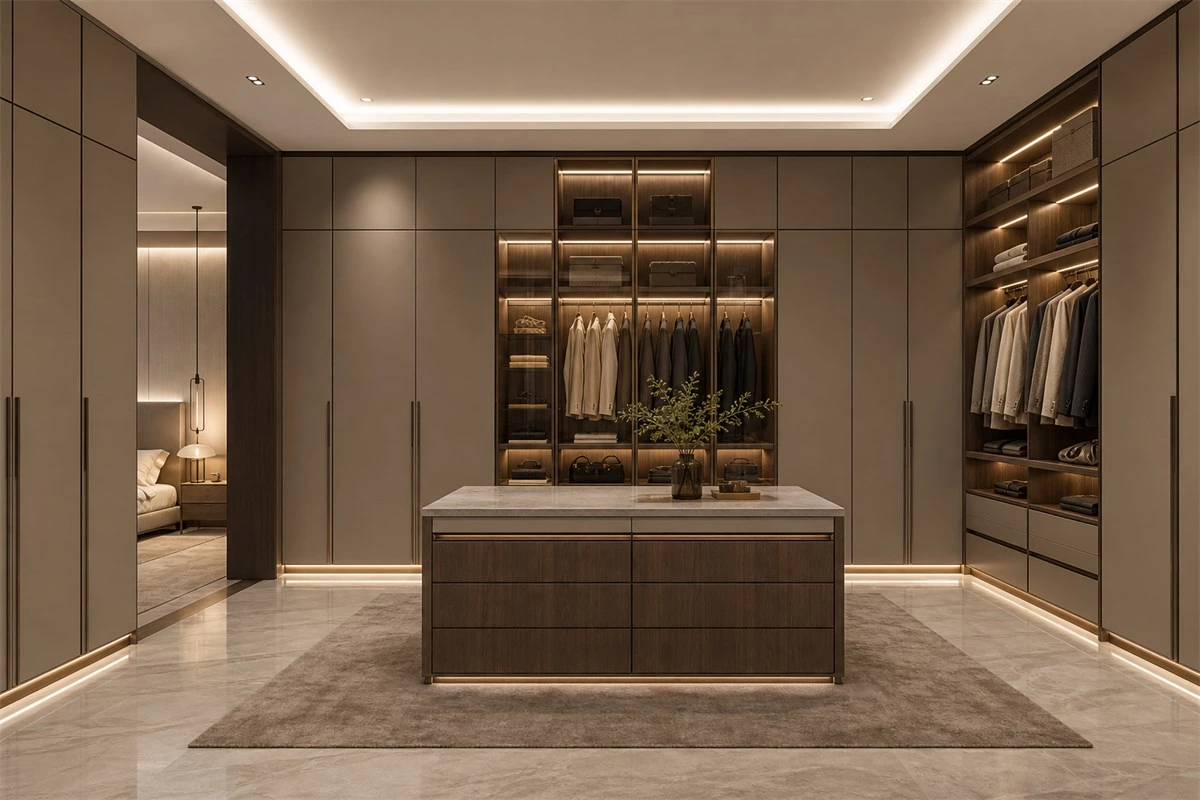 Floor-to-ceiling custom walk-in closet system