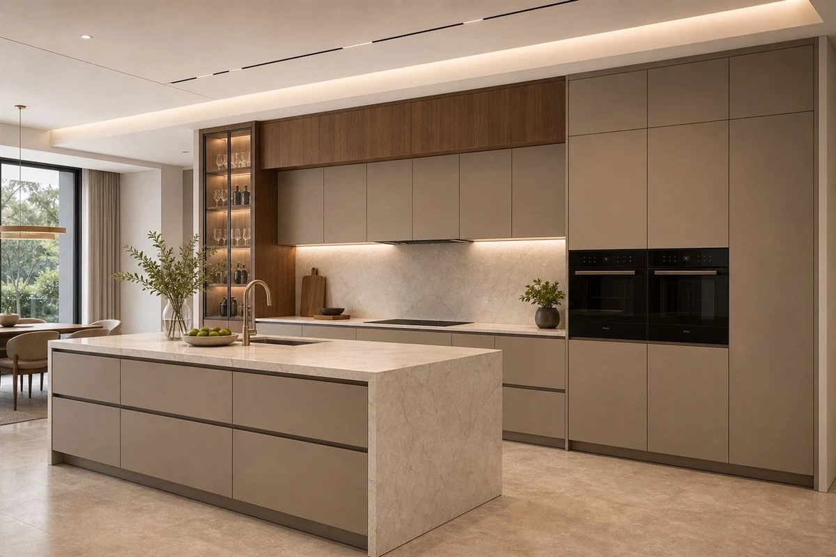 Handleless custom kitchen cabinet idea for modern homes