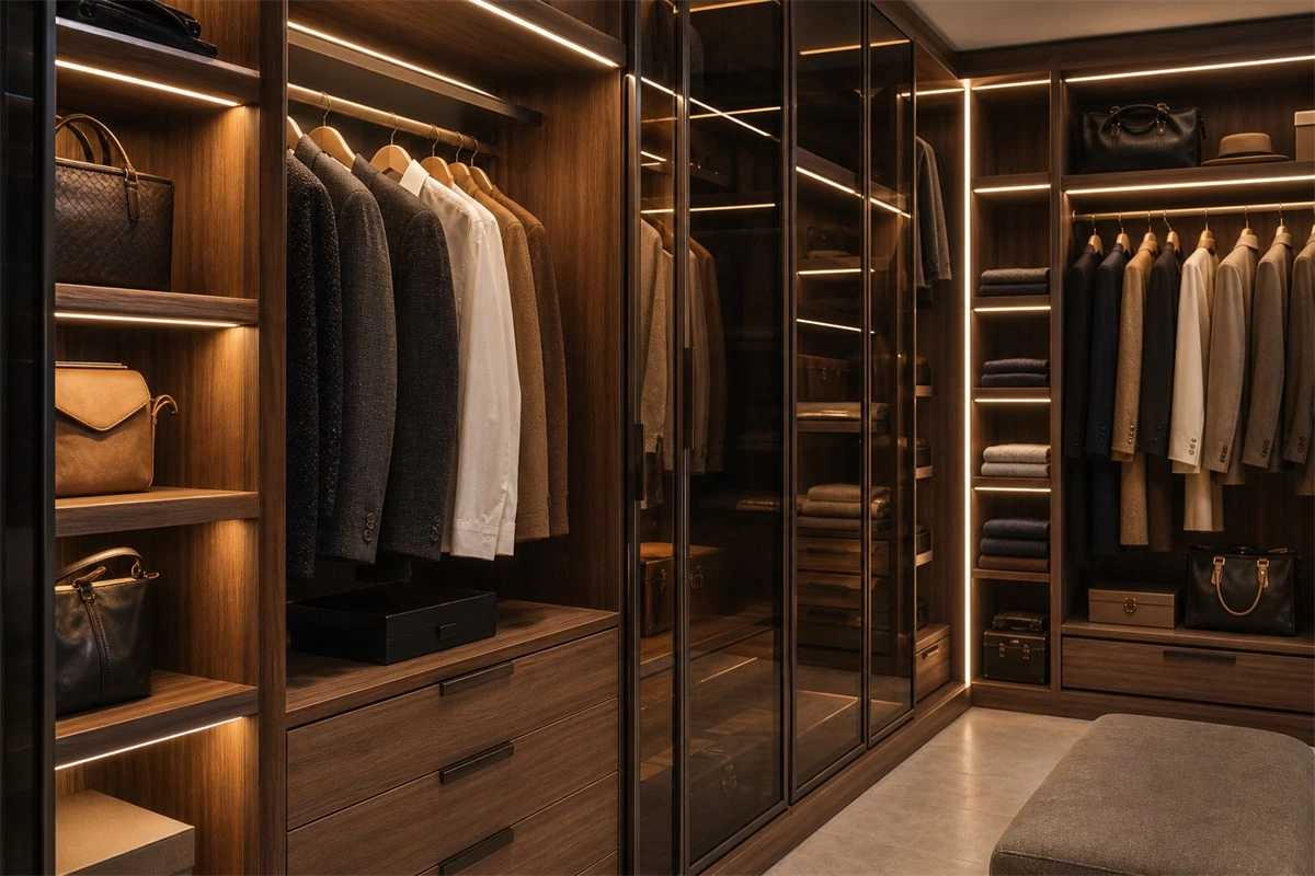 Integrated LED lighting for luxury walk-in closet