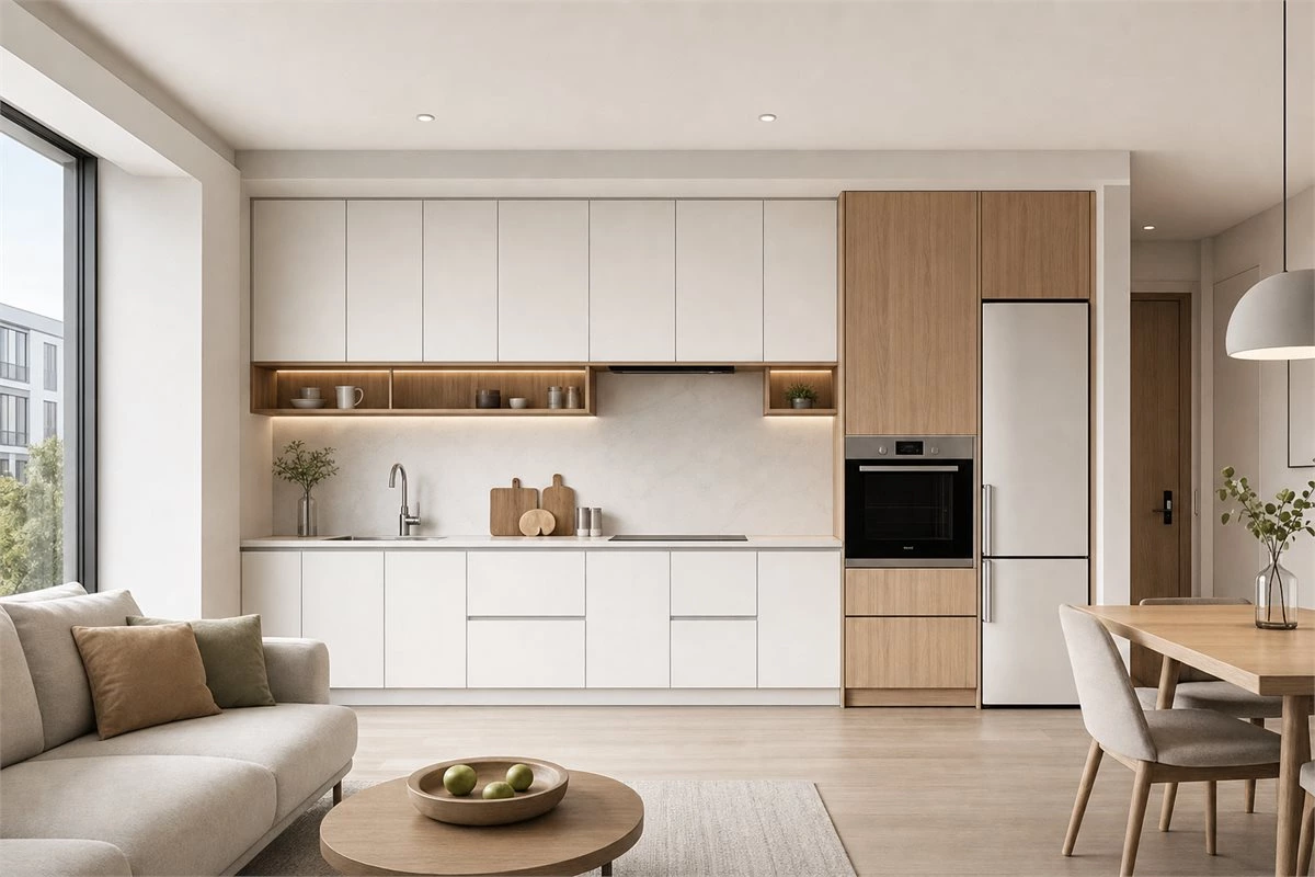 One wall kitchen cabinet layout