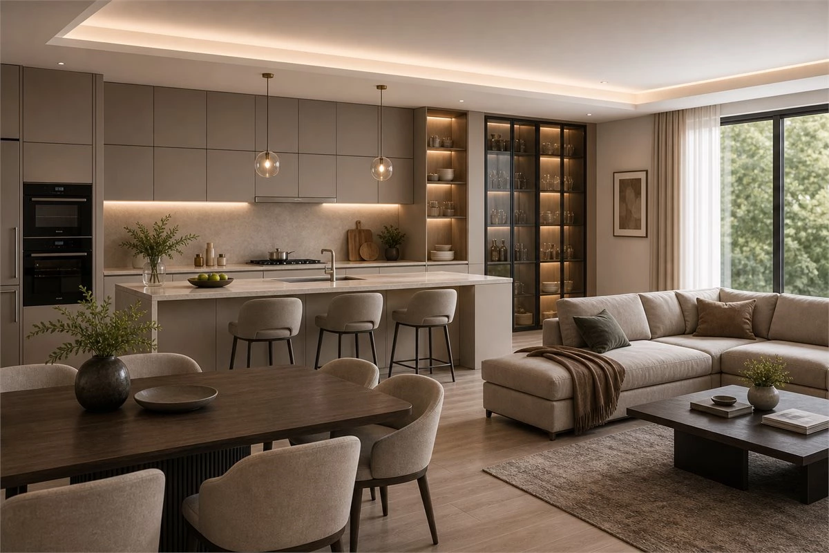 Matte vs gloss cabinets for open-plan kitchens