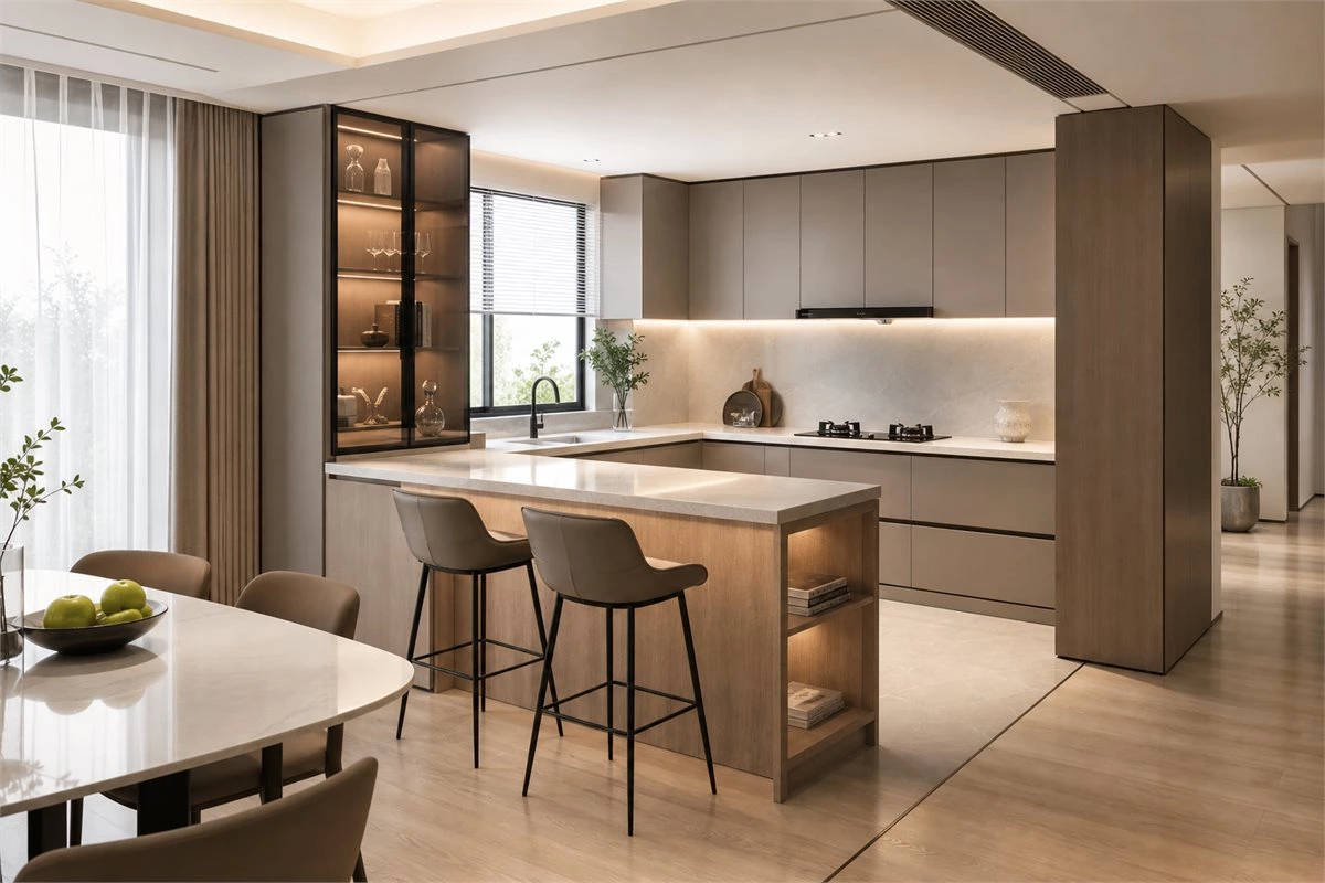Peninsula kitchen cabinet layout