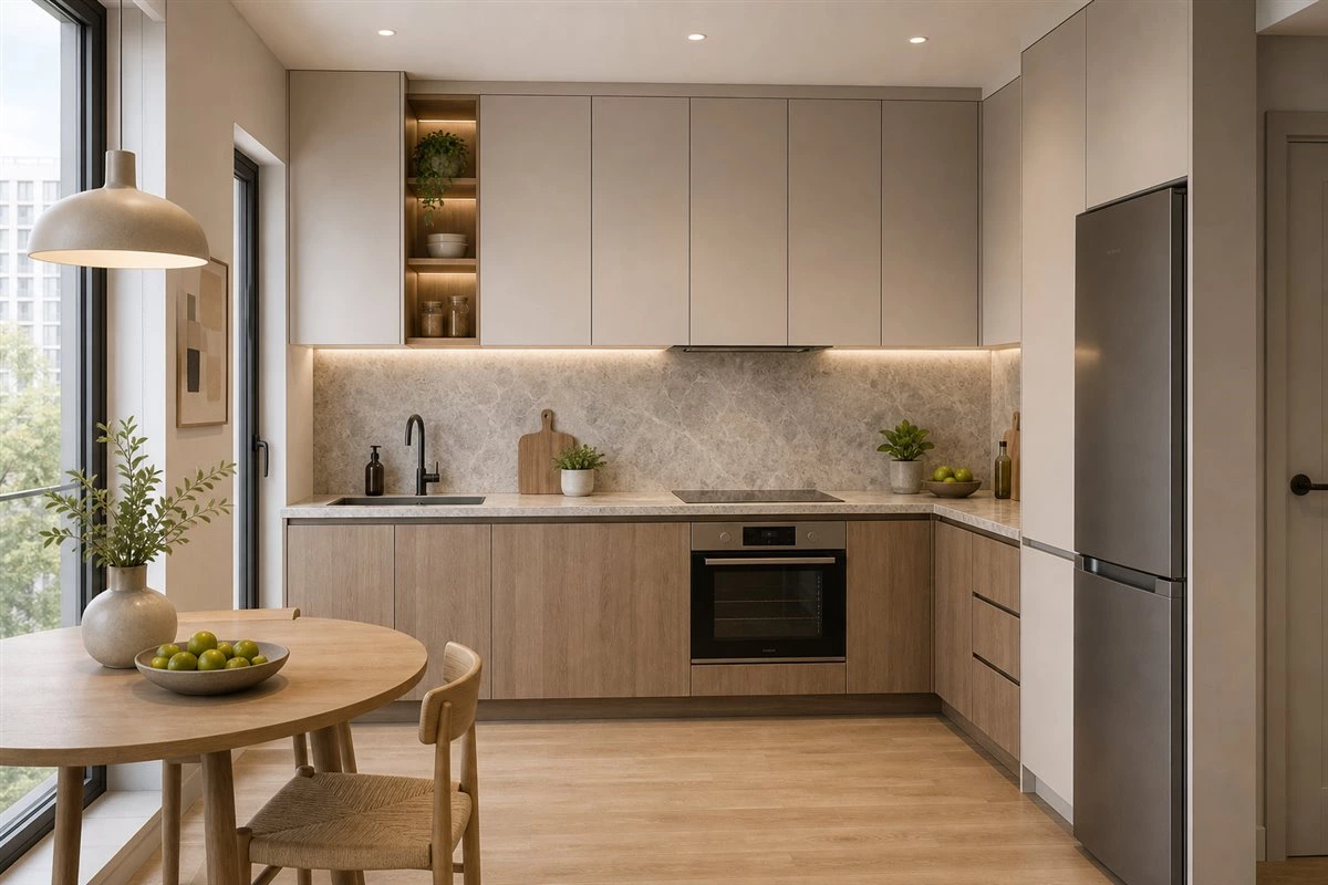 L-shaped modern small kitchen cabinets for apartment kitchen
