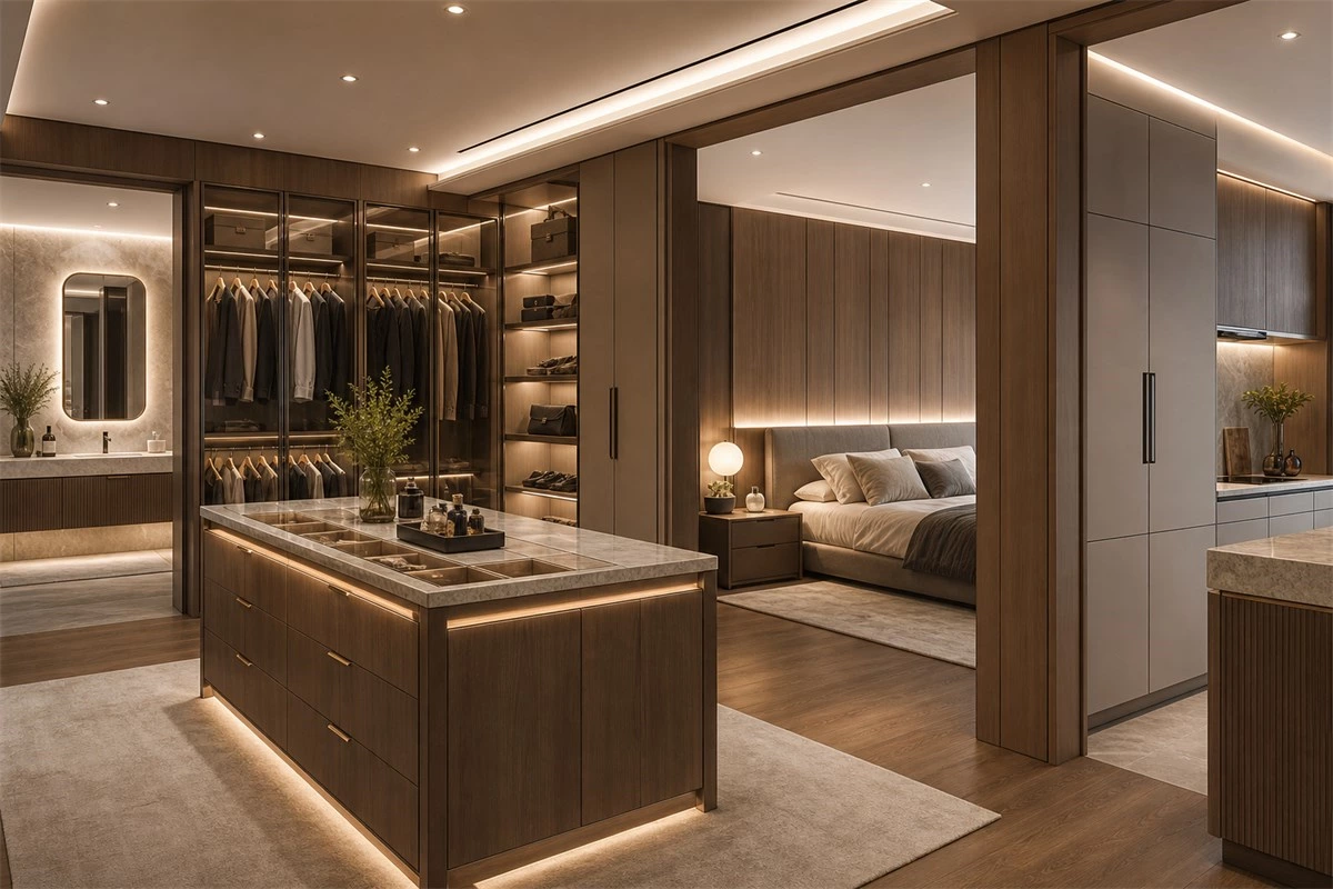 Whole-house matching closet design for modern villas