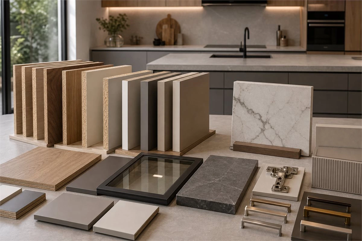 Materials for custom kitchen cabinet layouts