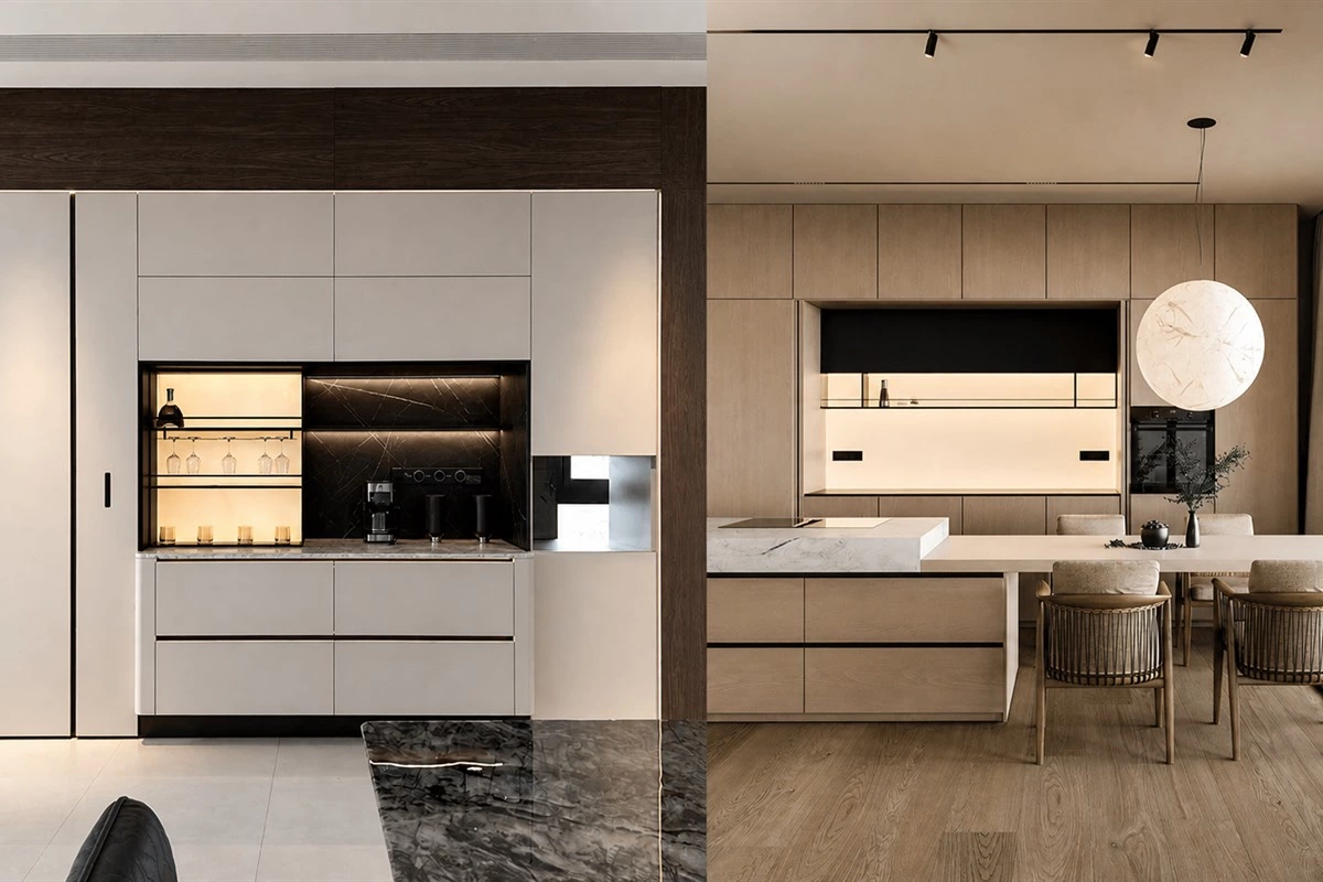 Backlit kitchen storage with LED lighting