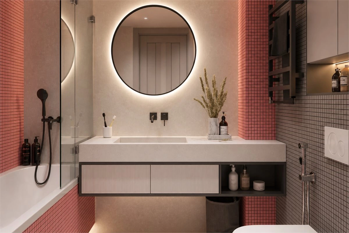 Modern bathroom vanity with practical storage and a mirror cabinet