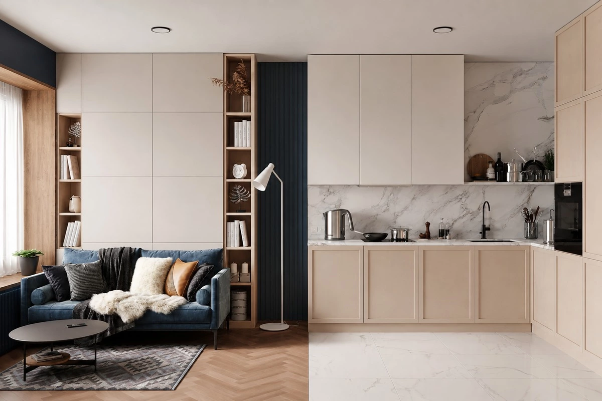 Cabinet design details in a modern custom wall unit