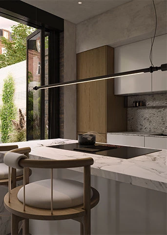 Courtyard Connected Open Kitchen With Island | A Minimal Living Space