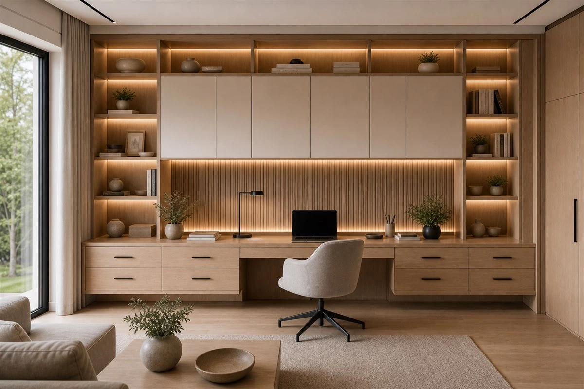 custom home office cabinets with built in desk and storage