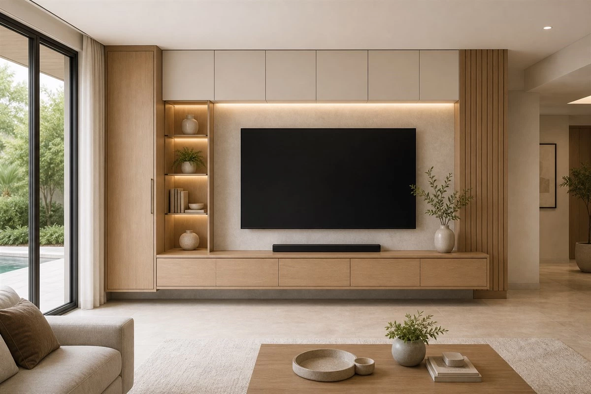 custom TV wall cabinets with modern living room storage design