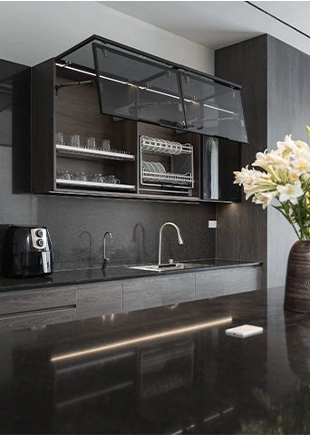 Dark Quartz Kitchen | Modern Wood and Dining Design