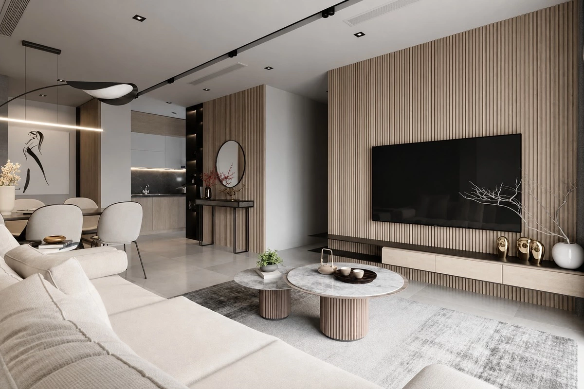 Fluted interior panels adding texture to a modern home