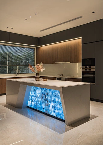 Illuminated Stone Kitchen | A Warm Modern Luxury Space