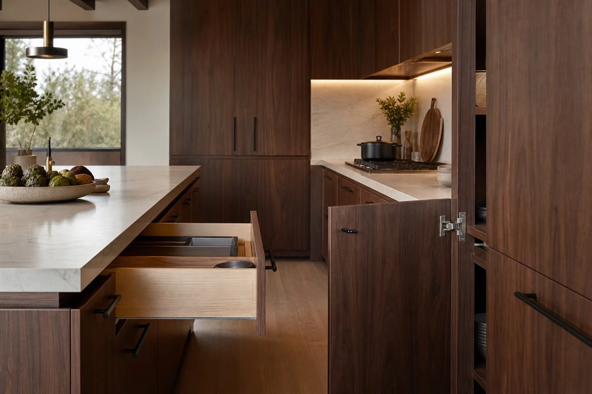 Kitchen cabinet hardware including hinges drawer slides and pulls in a modern custom kitchen Kitchen cabinet hardware including hinges drawer slides and pulls in a modern custom kitchen