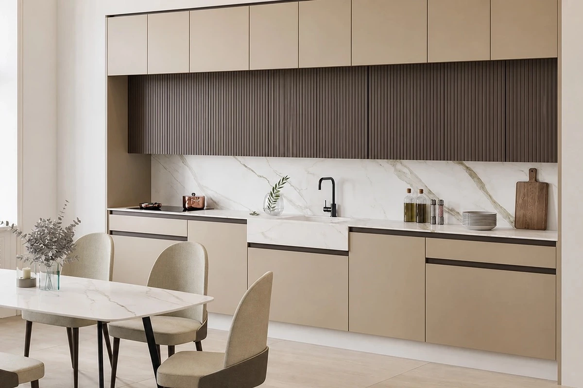 Kitchen island workflow with integrated seating and storage