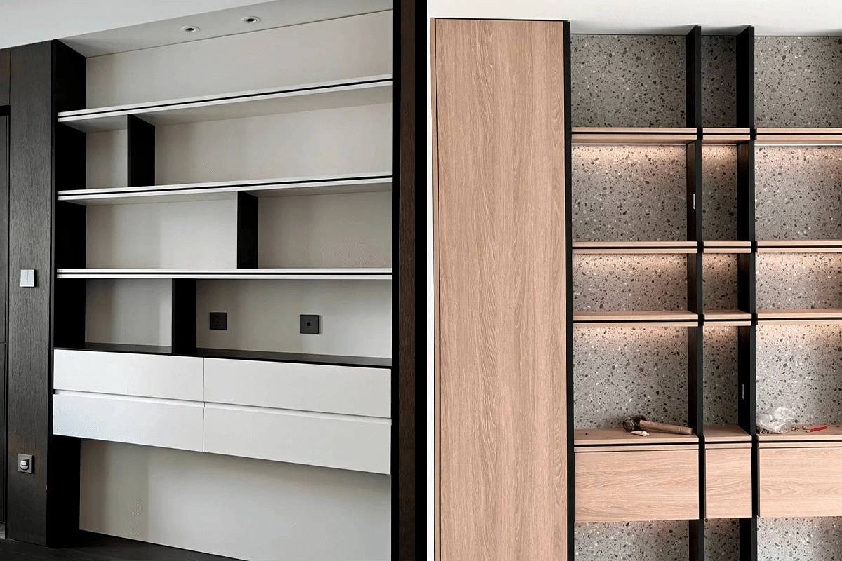 Layered core architectural millwork panel with contrasting material layers