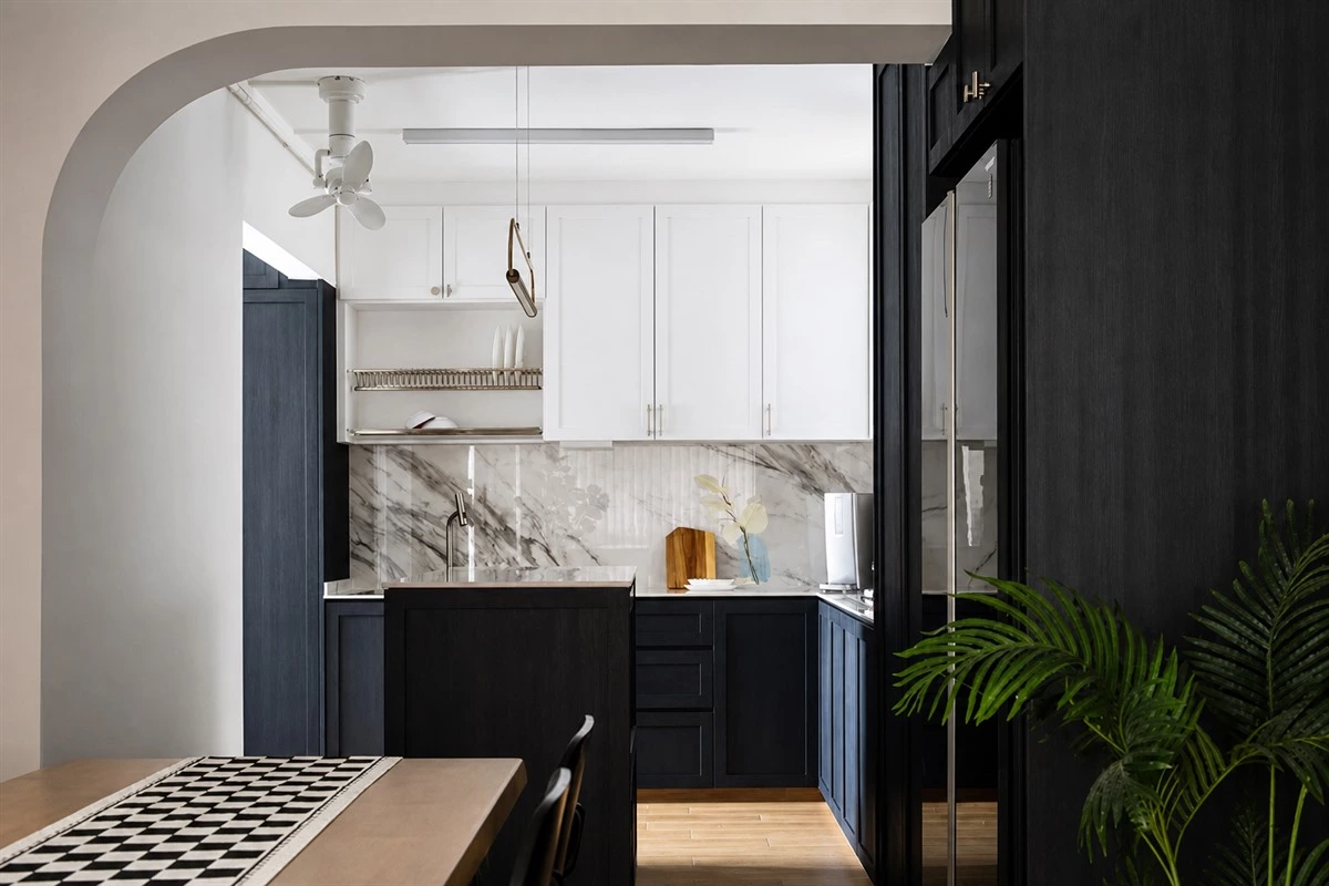 Luxury minimalist kitchen using natural wood and stone materials