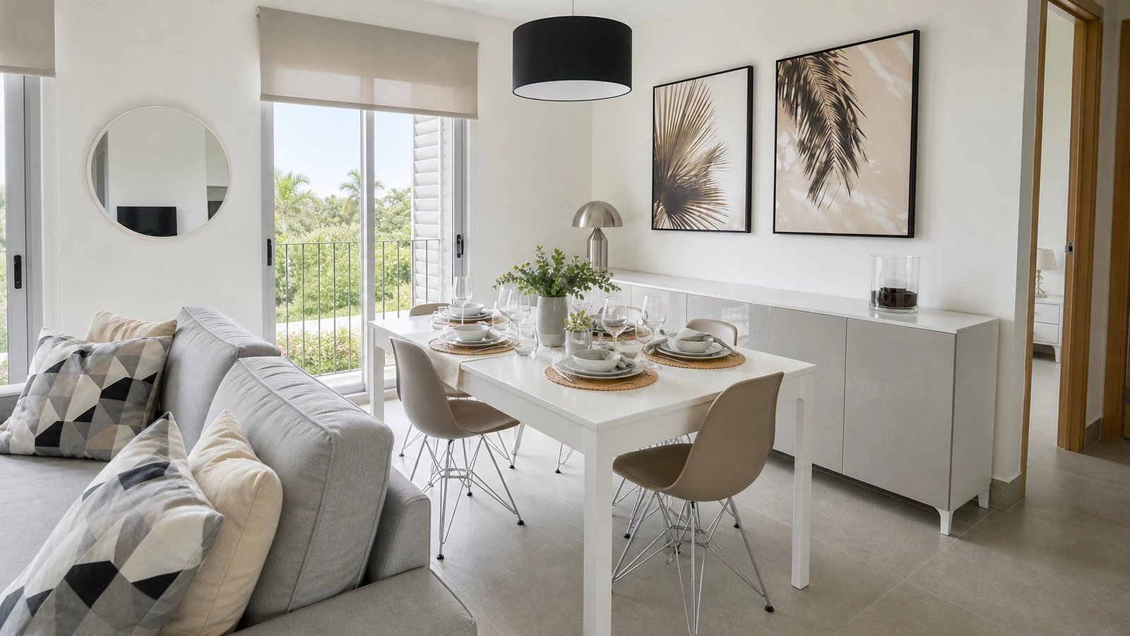 Pearl grey kitchen cabinets in a refined Kuala Lumpur apartment