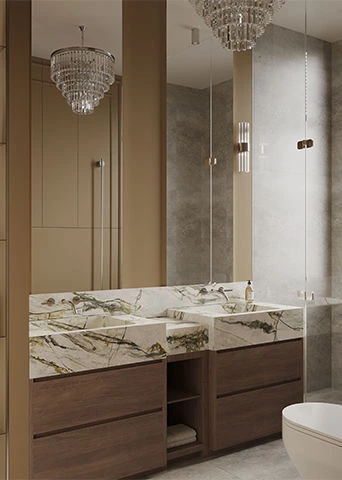 Sintered Stone Master Bathroom | A Refined Space Shaped by Material and Detail
