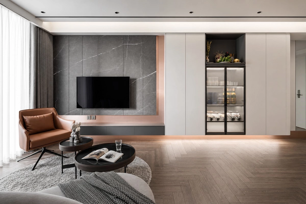 Suspended storage furniture for an easy-clean modern home
