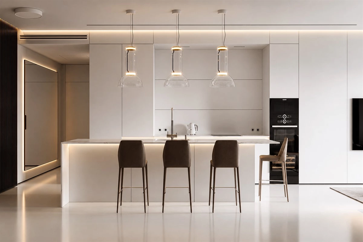 Timeless white kitchen cabinets with bright modern finishes