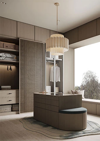 Modern Wood Walk-In Closet | An Organized Yet Relaxed Private Living Space