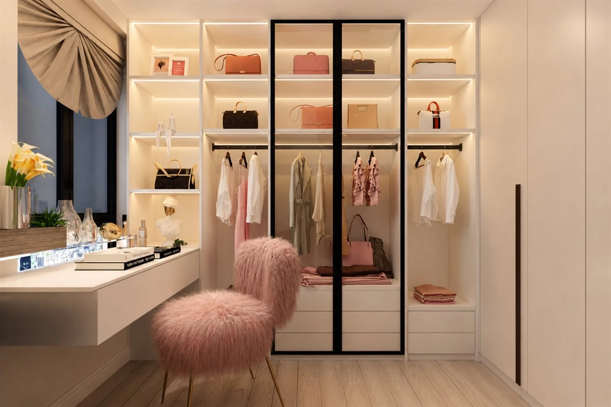 Bedroom wardrobe ideas with an open hanging area for everyday clothes