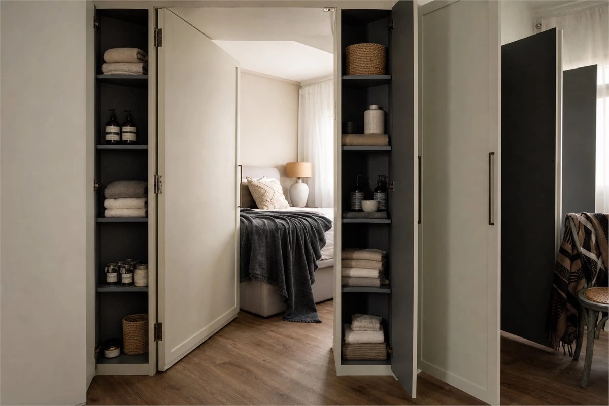 Space-saving hallway wardrobe with bedroom storage