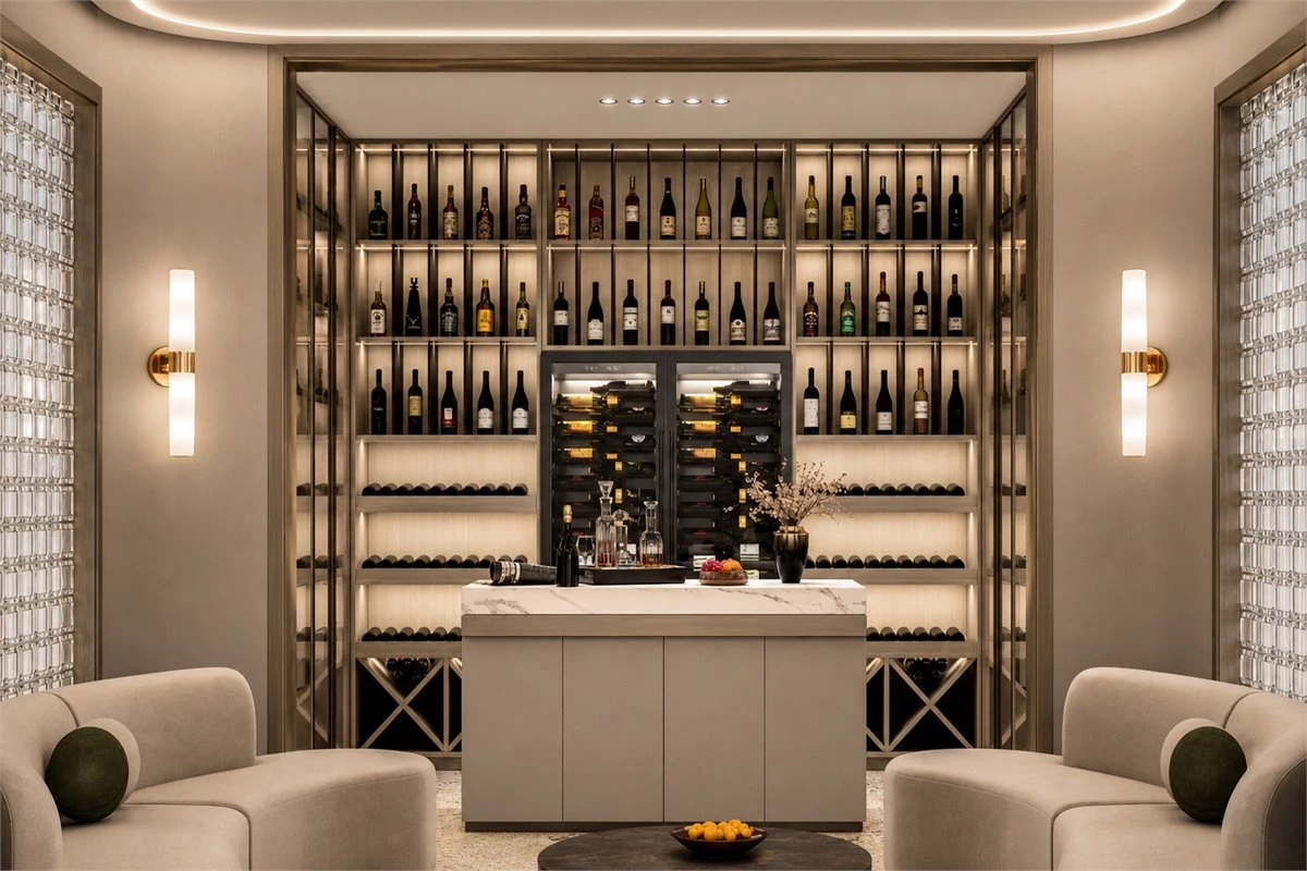 Dedicated Home Wine Room Design Dedicated home wine room with custom wine racks and display storage