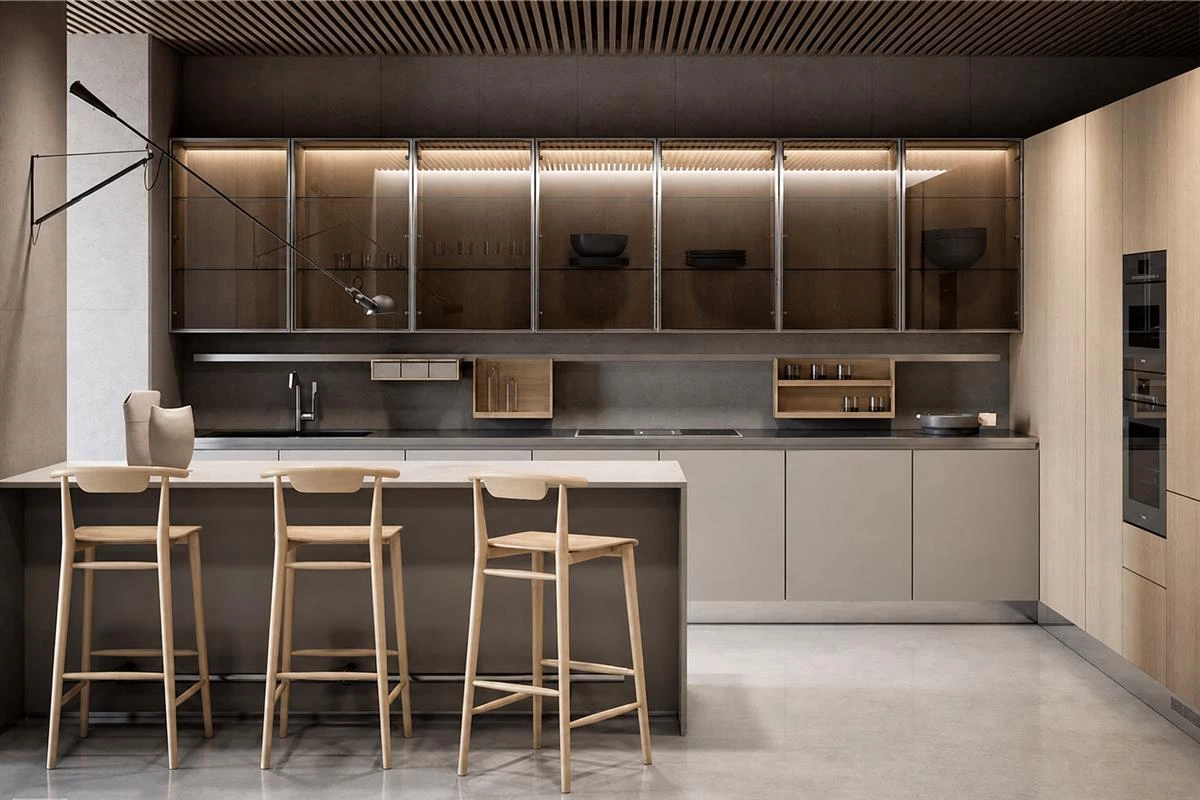Custom kitchen layout with efficient cabinet workflow and storage zones