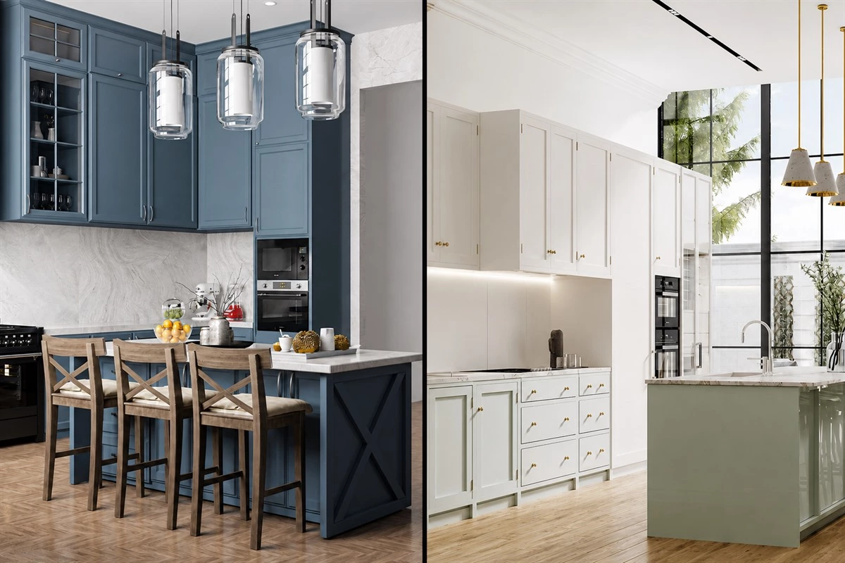 Shaker style kitchen cabinet doors with clean framed profiles