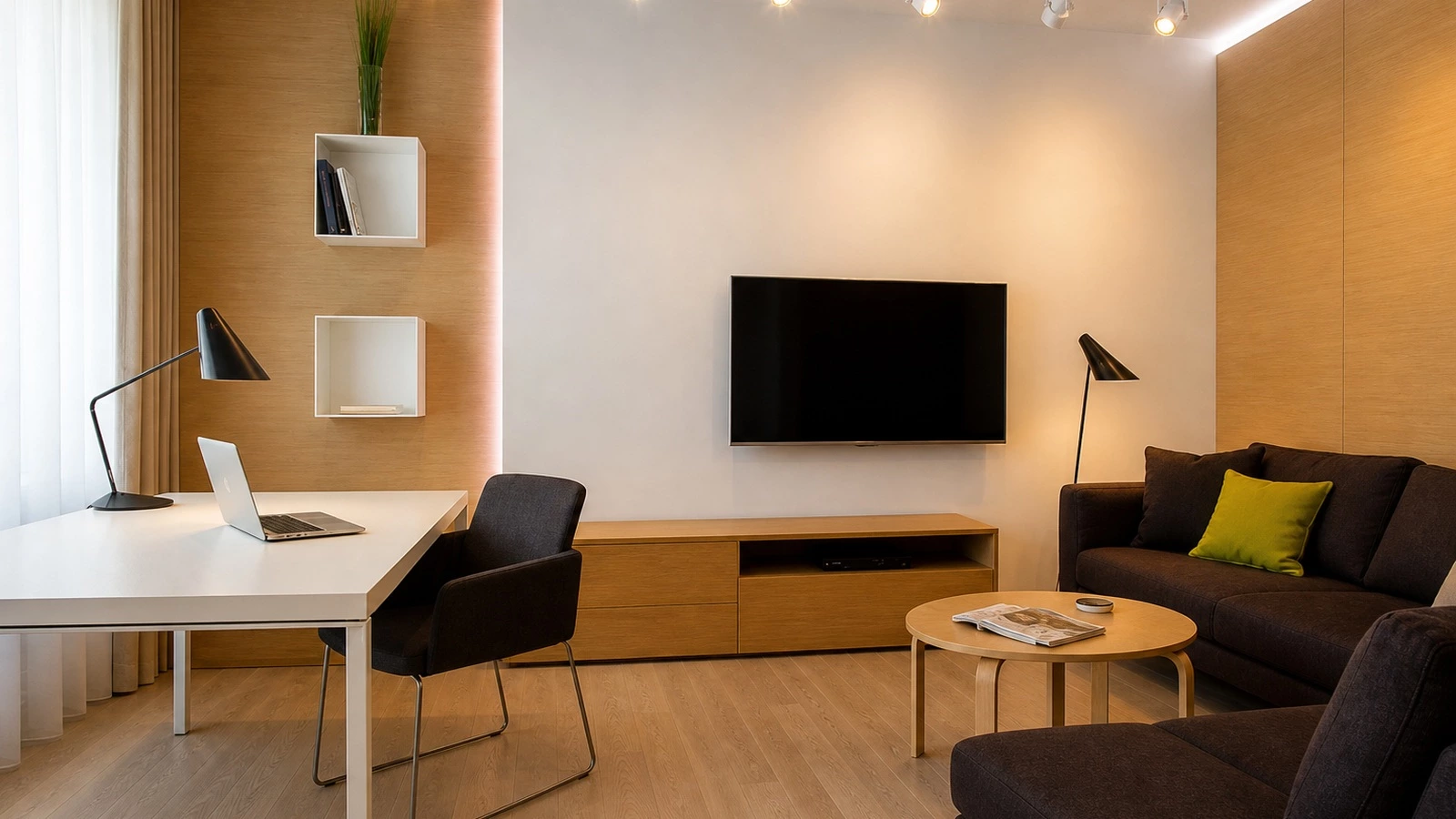 Small apartment cabinets with TV wall and study zone