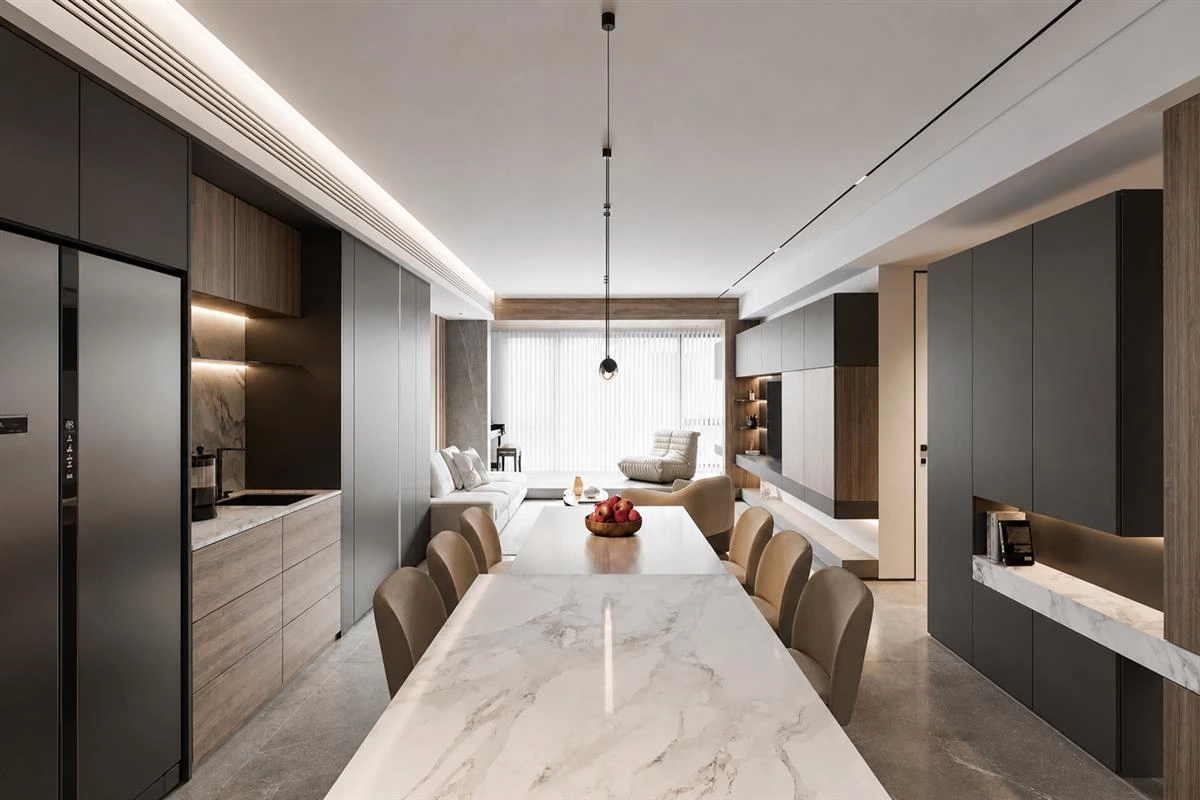 Integrated TV wall and dining cabinet combination