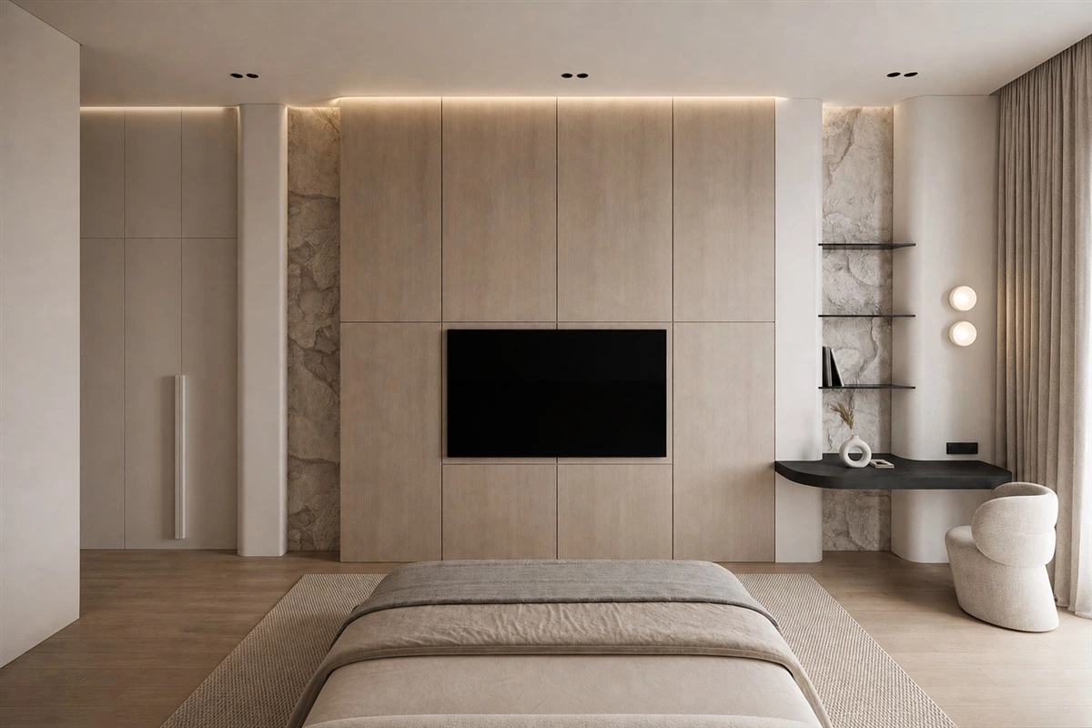 Curved furniture design with vertical visual extension
