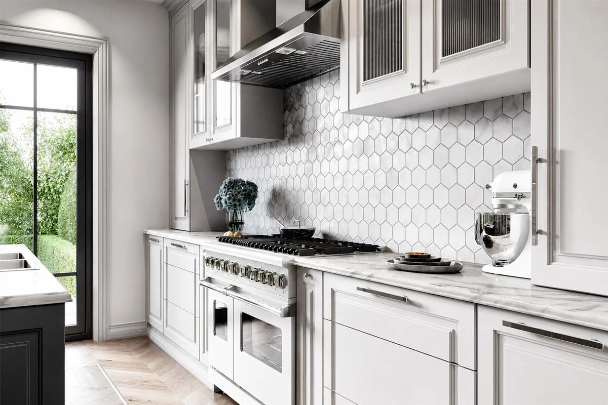 Custom cabinet hardware with refined pull and knob details