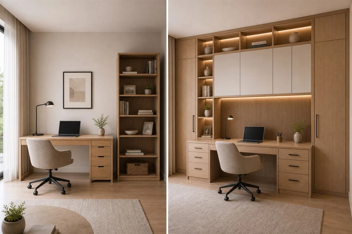 custom home office cabinets compared with ready made office furniture