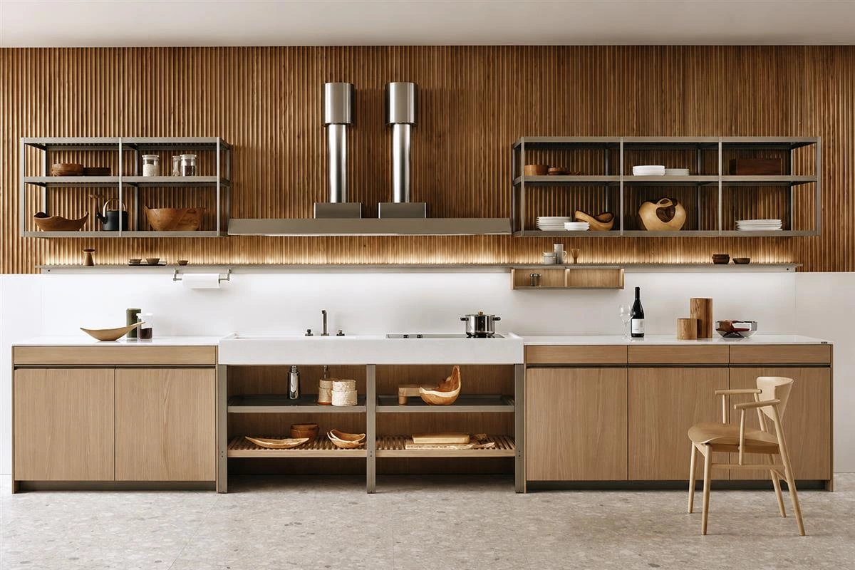 Kitchen cabinet materials including wood finish panels and durable cabinet construction