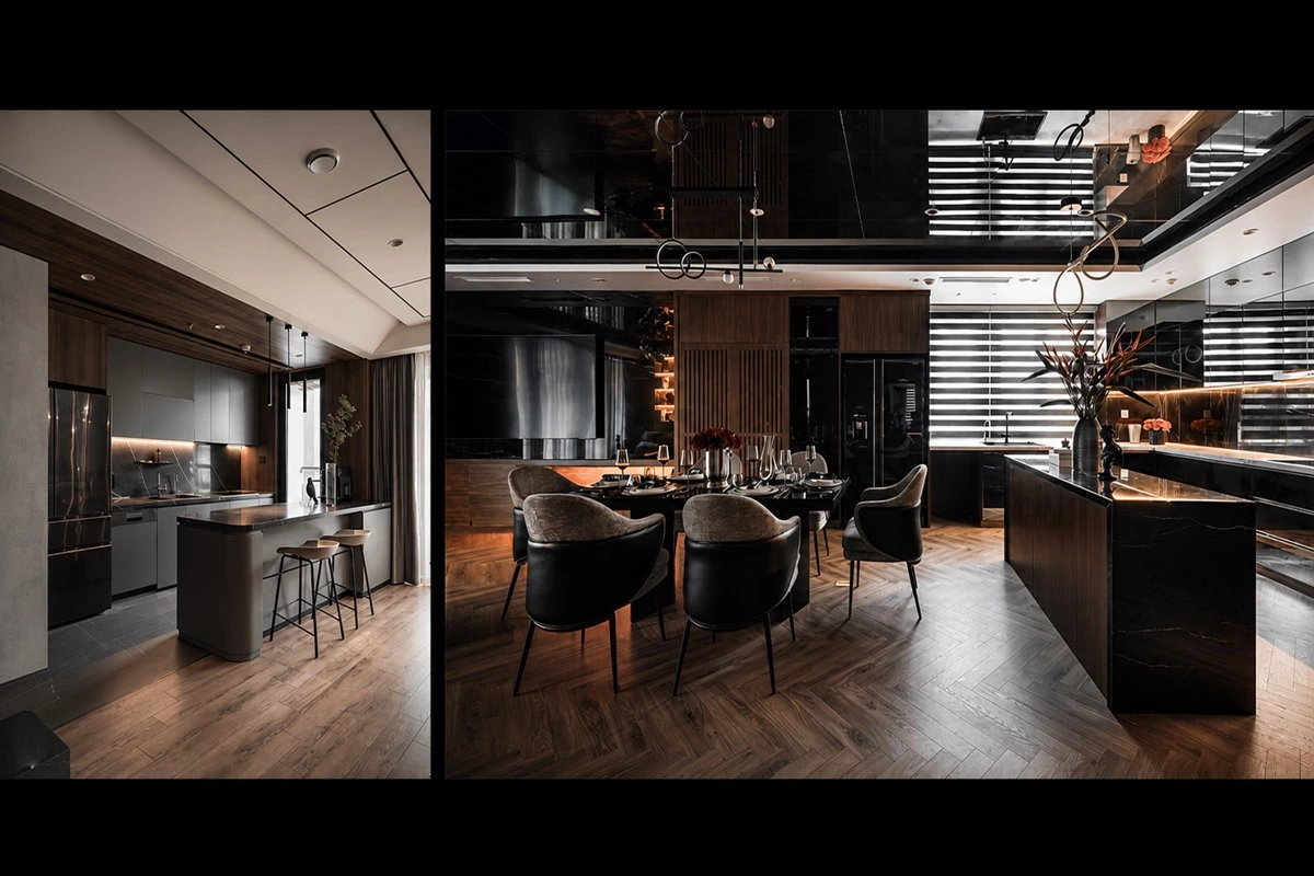 Kitchen island used as an open-plan space divider