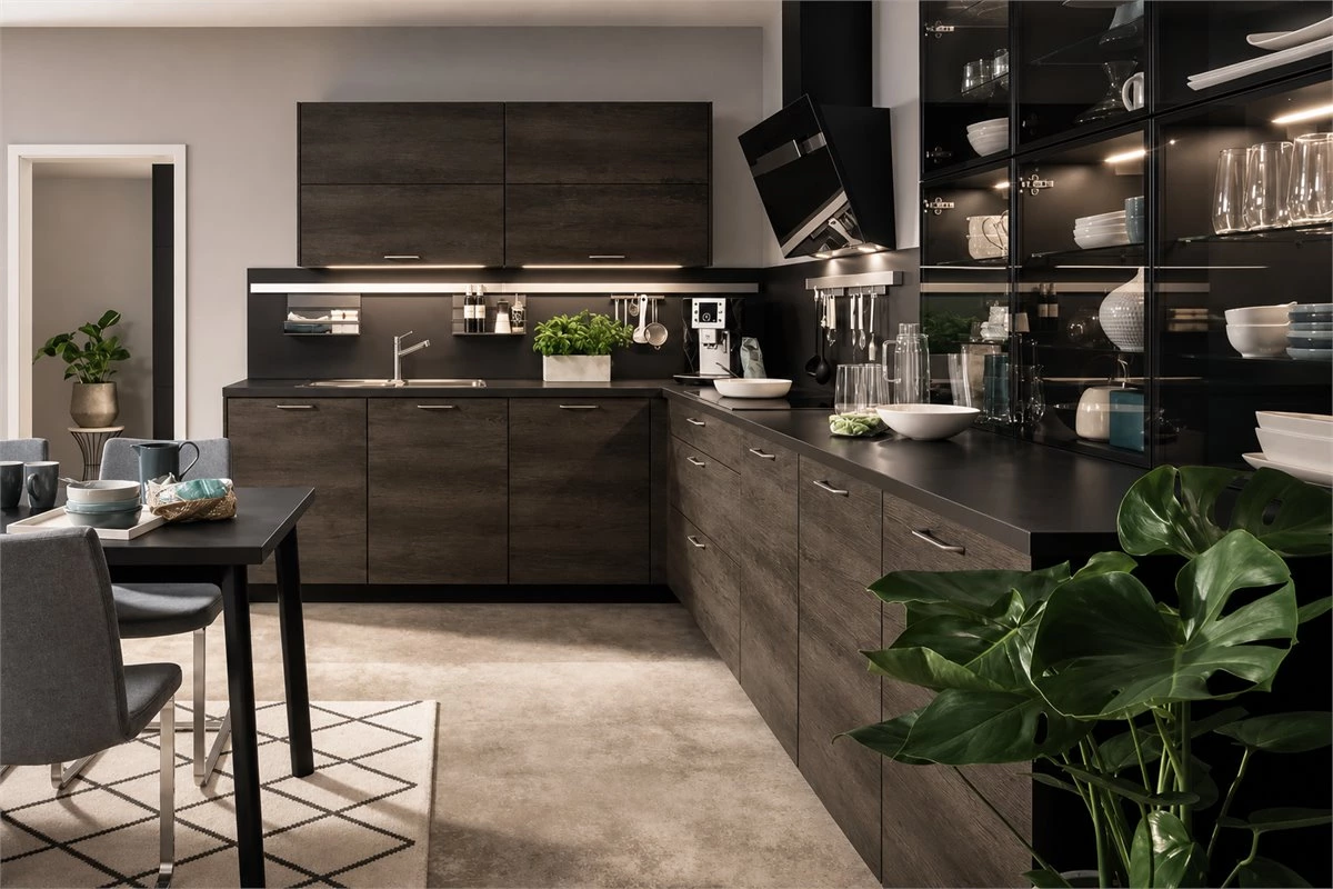 Built-in kitchen appliance cabinet design with integrated storage