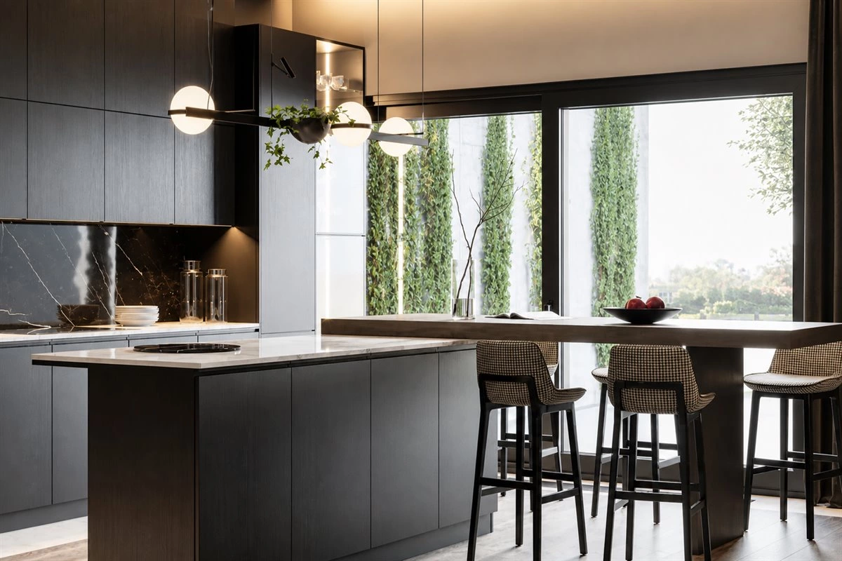 Open Kitchen Diner Full-Wall Storage Open kitchen diner with full-wall storage and dining space