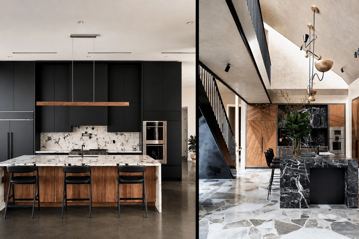 Waterfall edge kitchen island countertop design