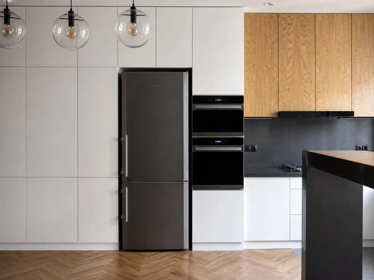 White wood cabinet storage detail in the Singapore apartment