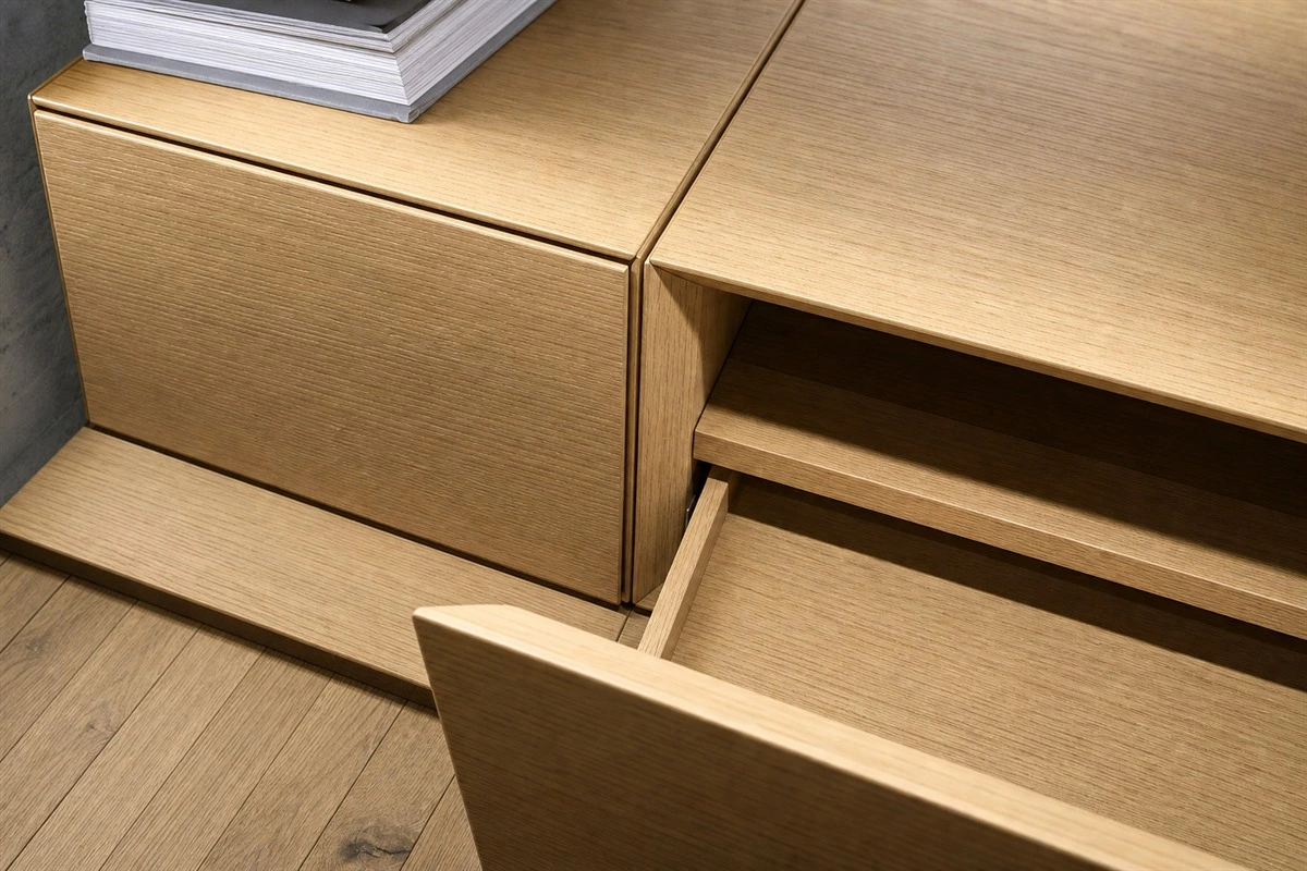 Bevel-cut panel joint detail for cabinet stability