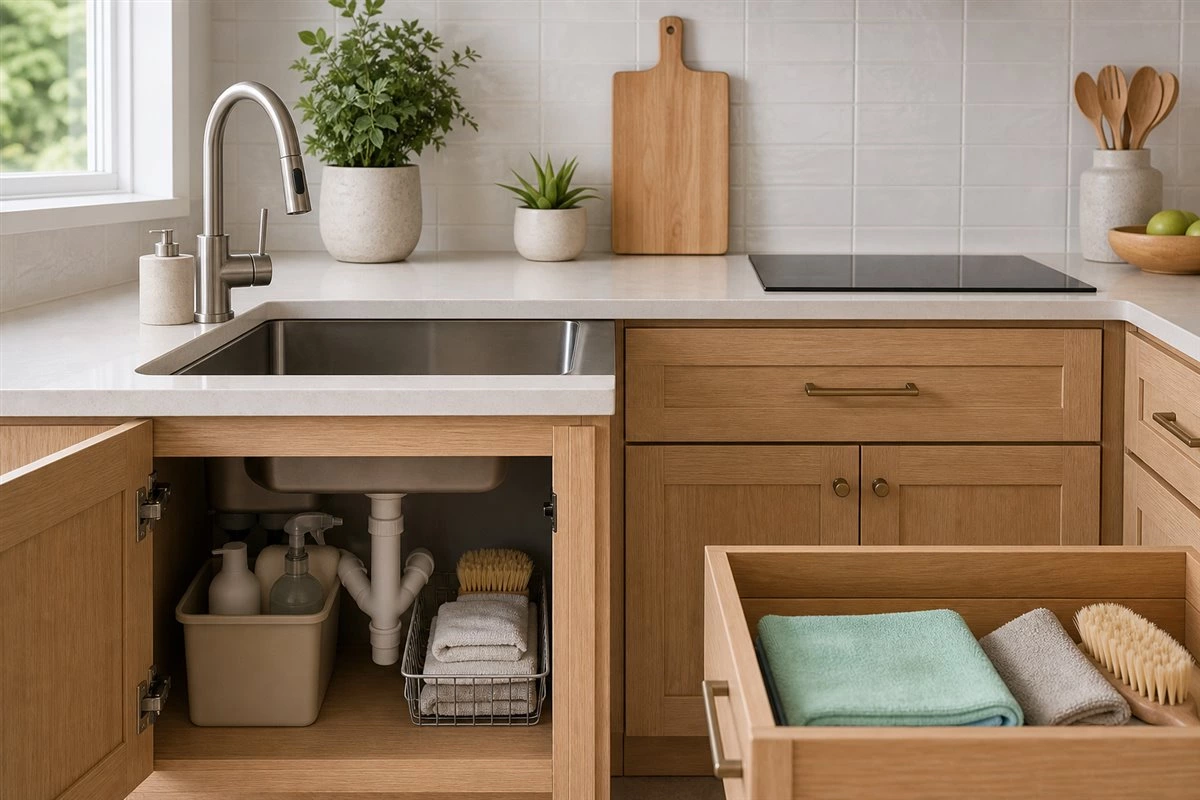 Kitchen cabinet maintenance showing water heat and misuse warranty exclusions