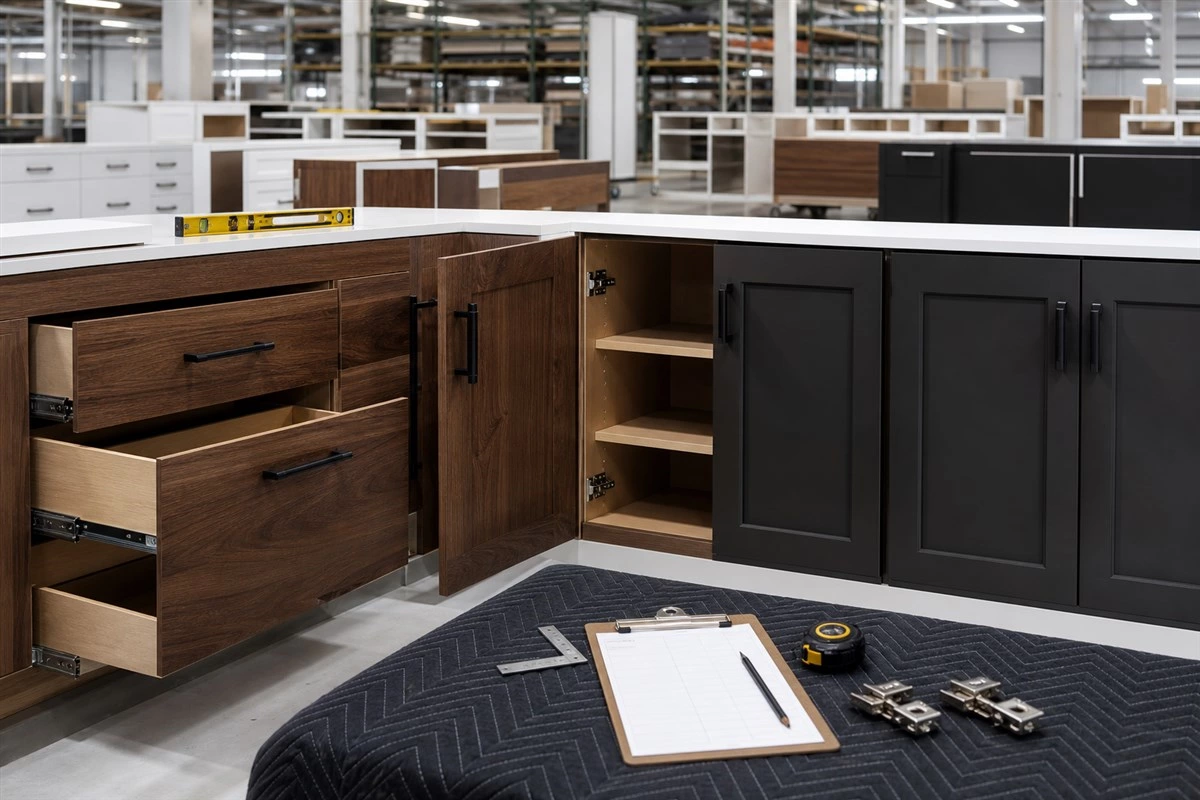 custom cabinetry quality control and pre assembly checking before shipment for builders