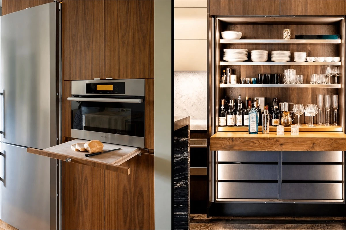 Expandable pull-out worktop adding preparation space to a compact kitchen
