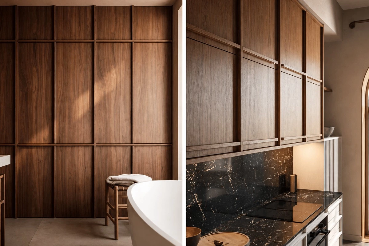 Framed line cabinet panel detail in architectural millwork