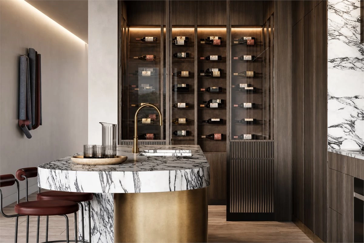 Kitchen Wine Cabinet Storage Design Kitchen wine cabinet integrated with modern kitchen storage